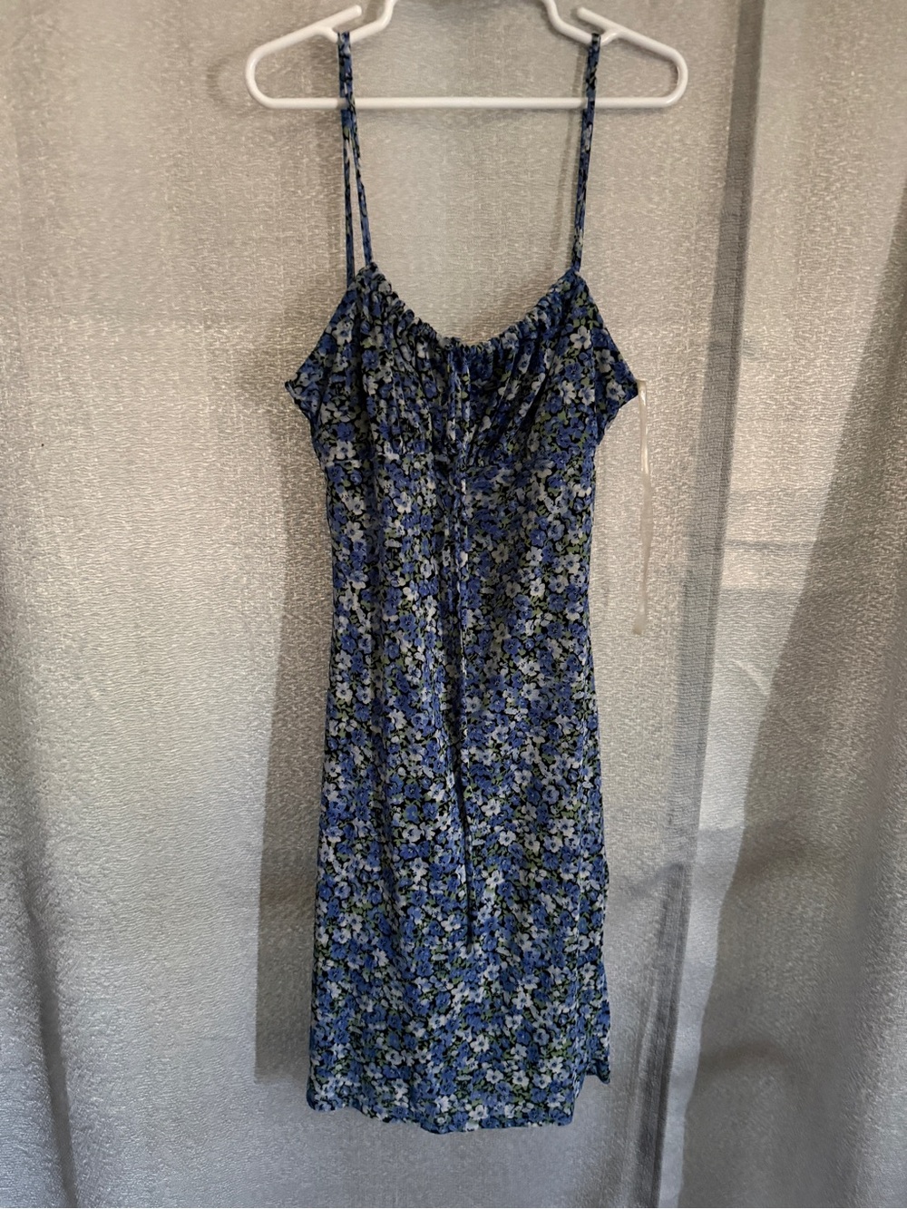 Blue Floral Spaghetti-Strap Mini Dress